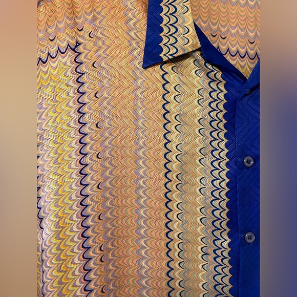 Genelli Men's XL 100% Silk Multi Color Short Sleeve Shirt Classy Designer Print - Picture 3 of 5